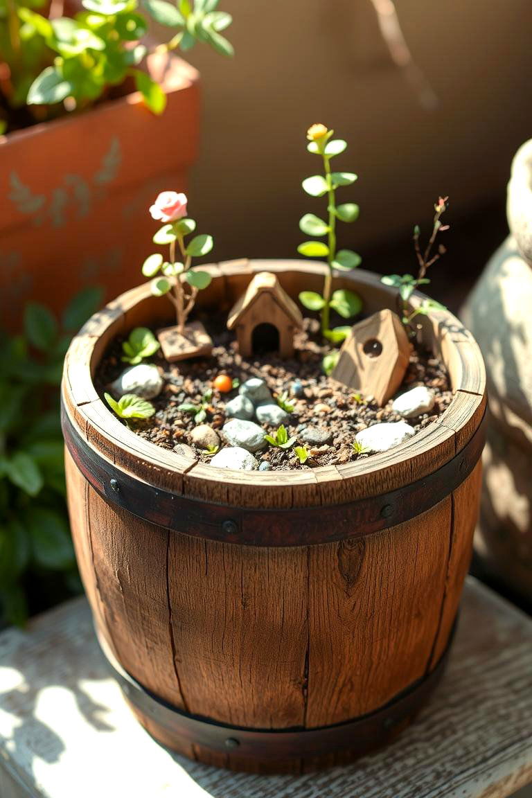 Miniature Wooden Barrel Garden - 24 Fairy Garden Container Ideas