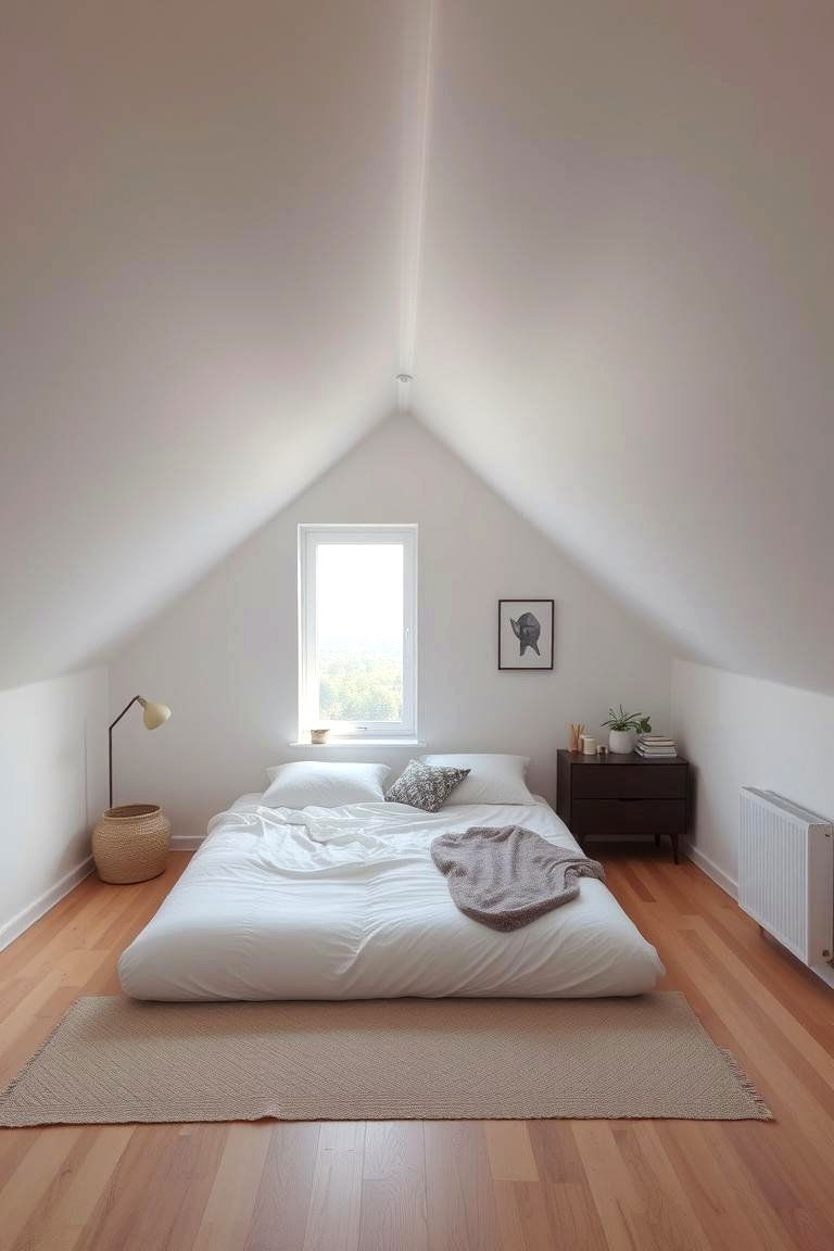 Minimalist Attic Bedroom with Floor Mattress - 24 Low Ceiling Small Attic Room Ideas
