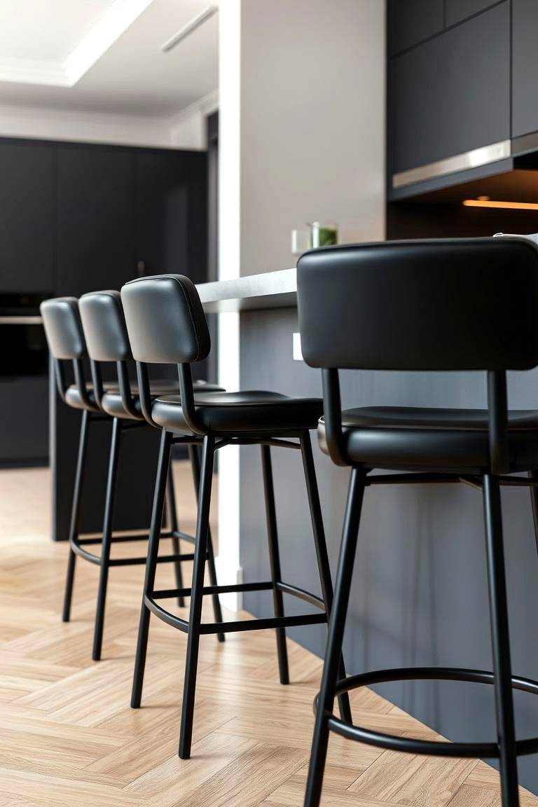 Minimalist Black Bar Stools - 24 Gray and Black Kitchen Ideas