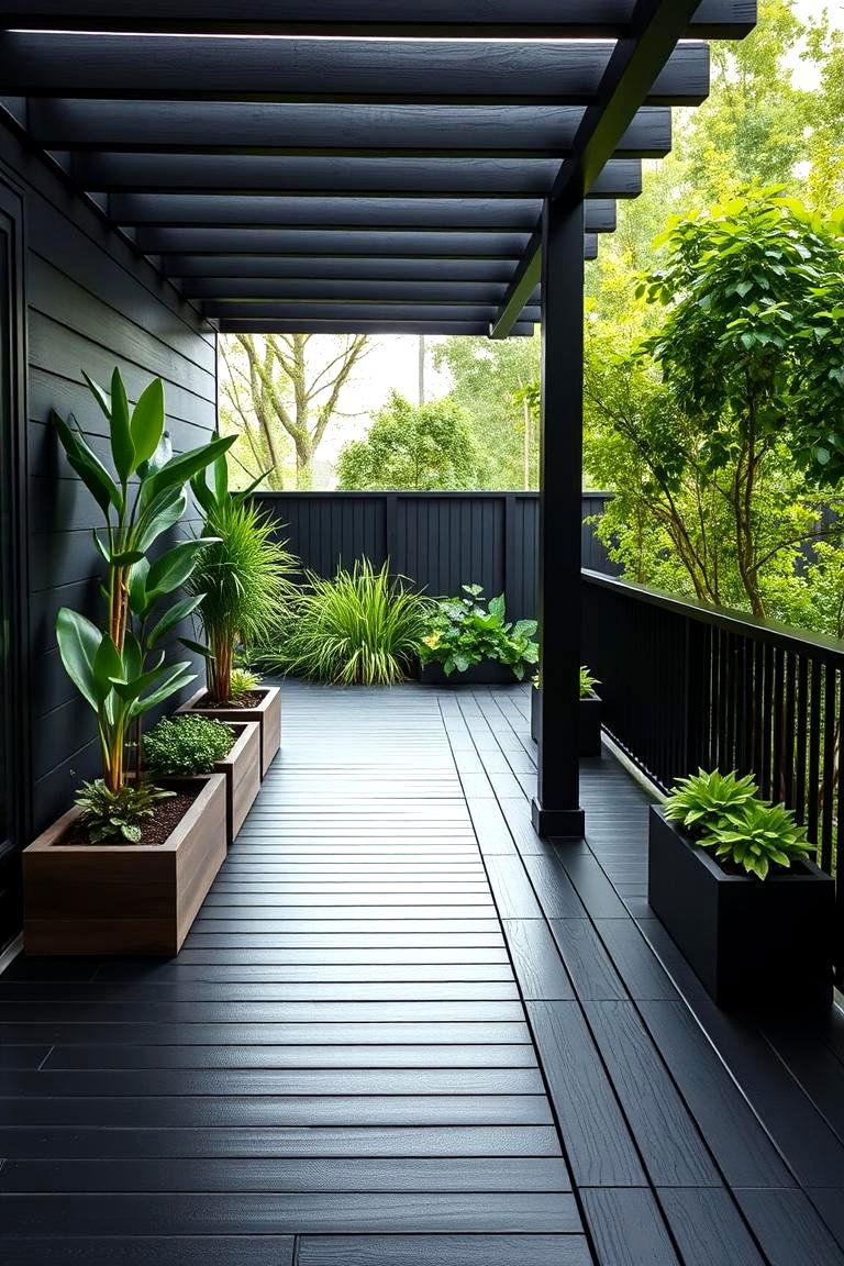 Minimalist Black Deck with Integrated Planters - 24 Black Deck Ideas