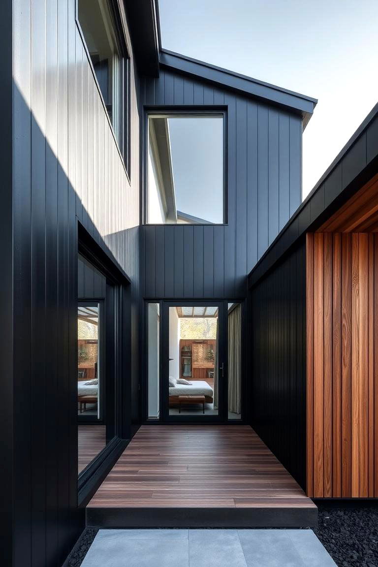 Minimalist Black Exteriors - 24 Black House With Wood Accents
