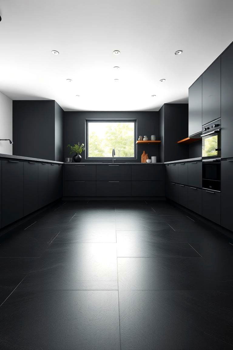 Minimalist Black Floor with Underfloor Heating - 24 Black Floor Kitchen Ideas