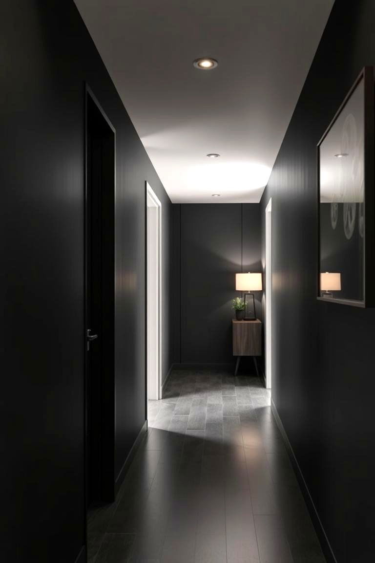 Minimalist Black Hallway Design - 24 Black Room Ideas