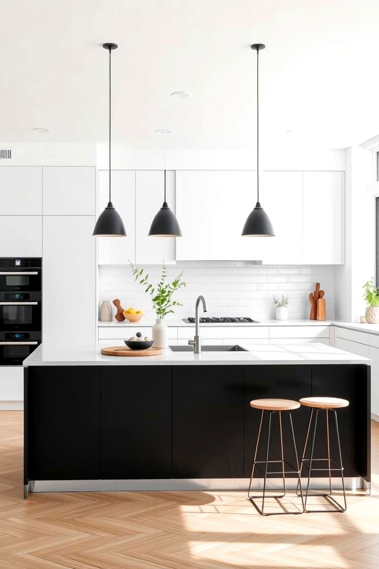 Minimalist Black Kitchen Island with White Finishes - 24 black white and gold kitchen ideas