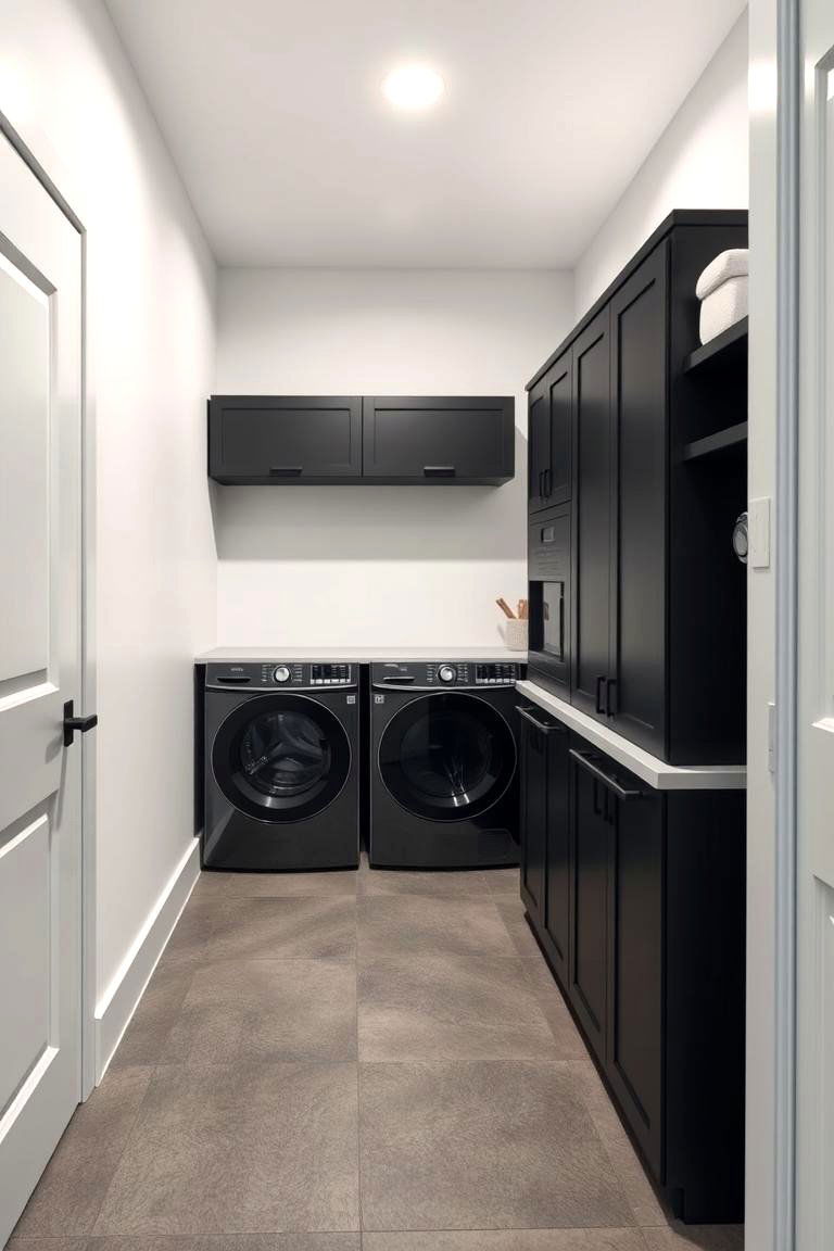 Minimalist Black Storage Units - 24 black laundry room ideas