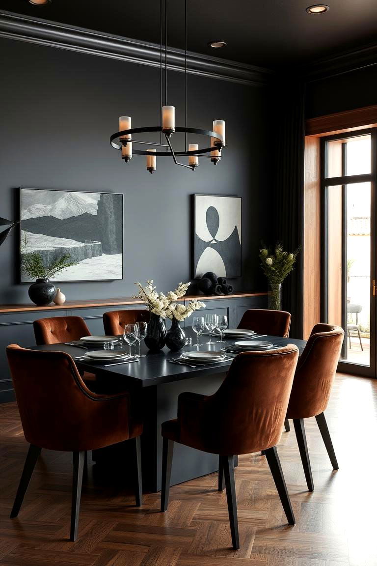 Minimalist Black Walls with Rich Accents - 24 Moody Dining Room Ideas