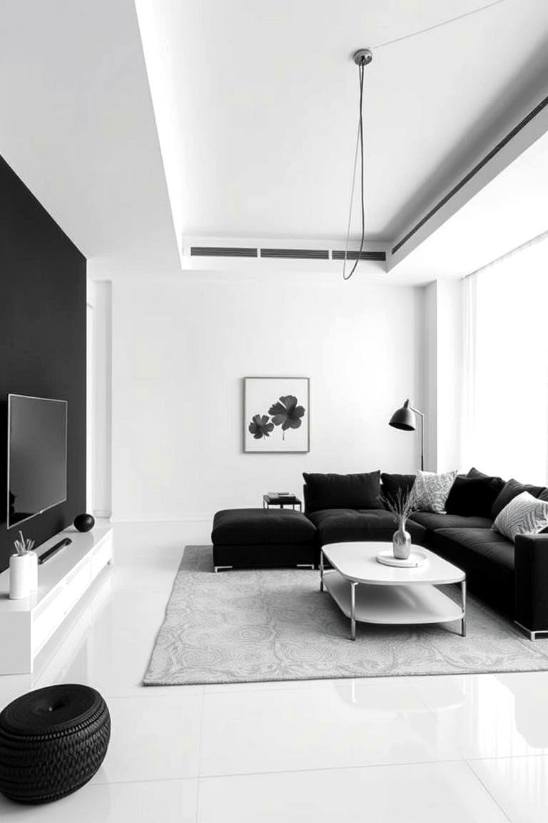 Minimalist Black and White Harmony - 24 Black Living Room Ideas