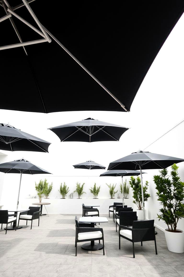Minimalist Black and White Umbrellas - 24 Black and White Patio Ideas