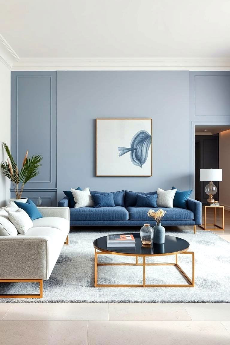 Minimalist Blue and Gold Design Themes - 24 Blue and Gold Living Room Ideas