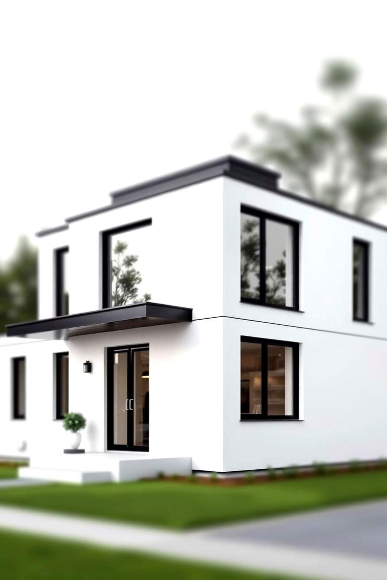 Minimalist Box House with Clean Lines - 24 White Exterior Home with a Black Roof Ideas