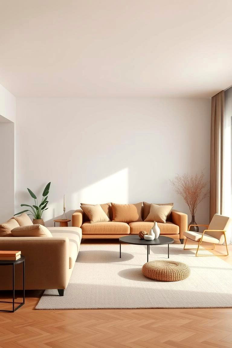 Minimalist Brown with Soft Neutrals - 24 Brown Living Room Ideas