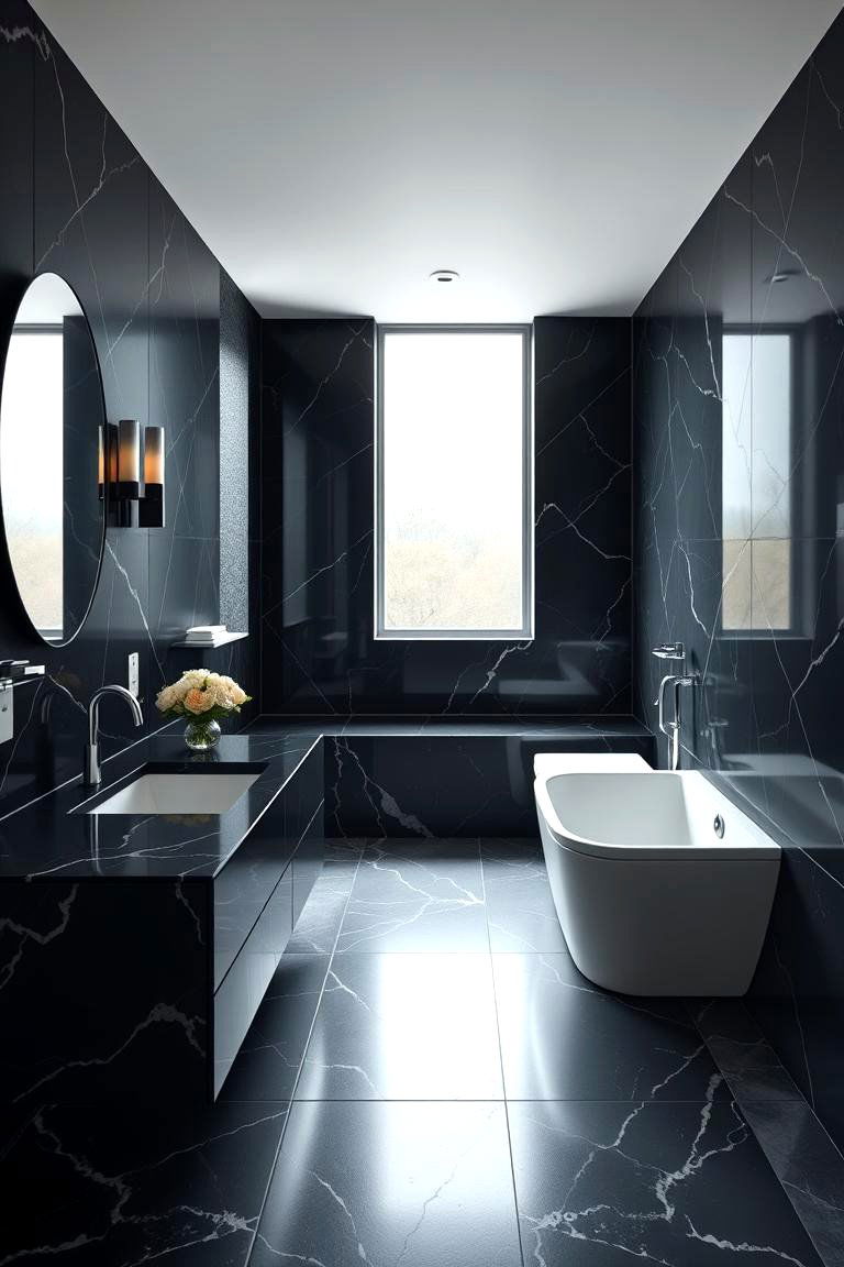 Minimalist Chic Ambiance - 24 Black Marble Bathrooms