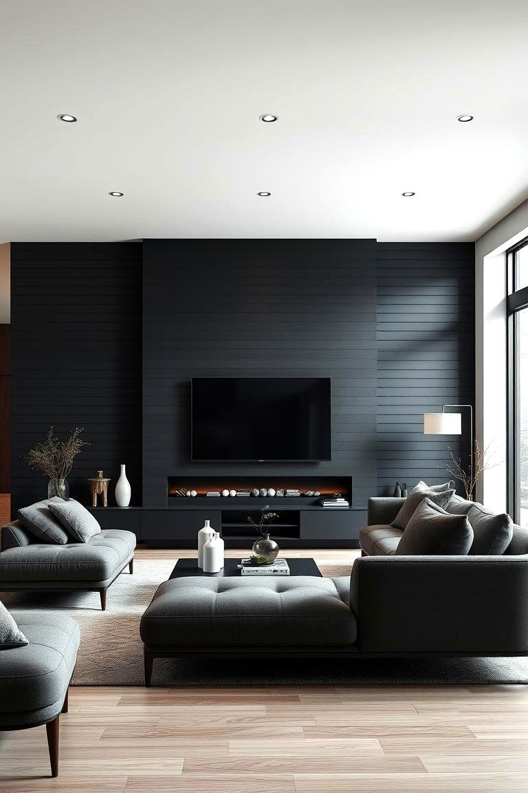 Minimalist Chic Shiplap Accent - 24 Black Shiplap Wall Ideas