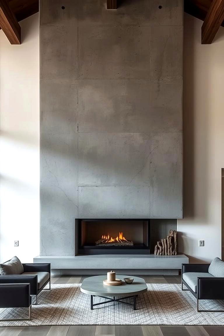 Minimalist Concrete Accent - 24 Two-story Fireplace Ideas