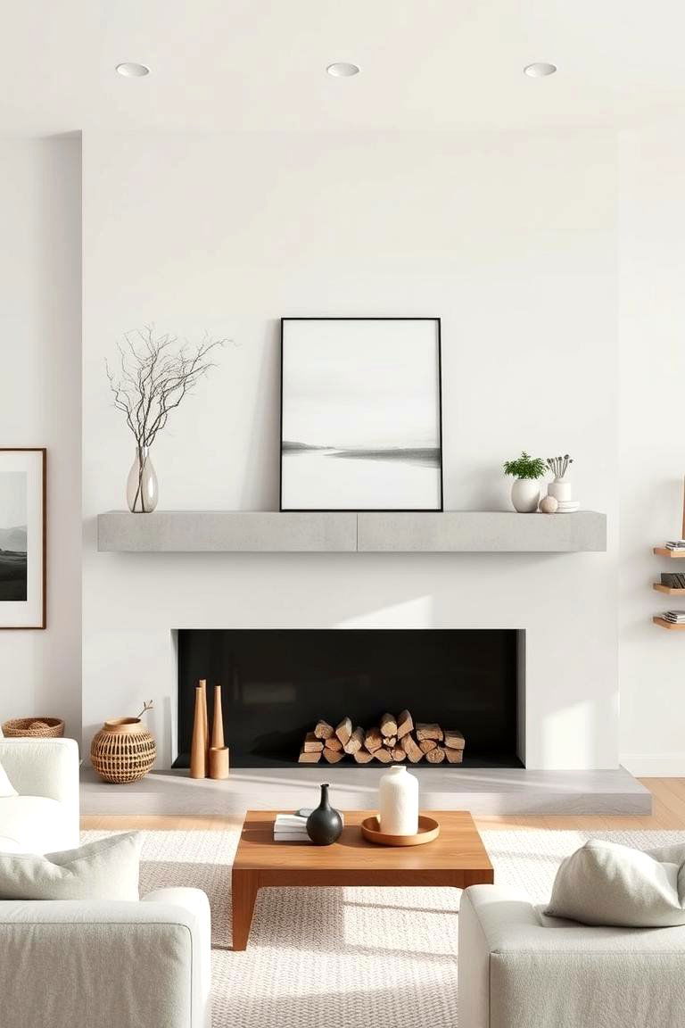 Minimalist Concrete Mantel Fireplace - 24 Scandinavian Fireplace Ideas