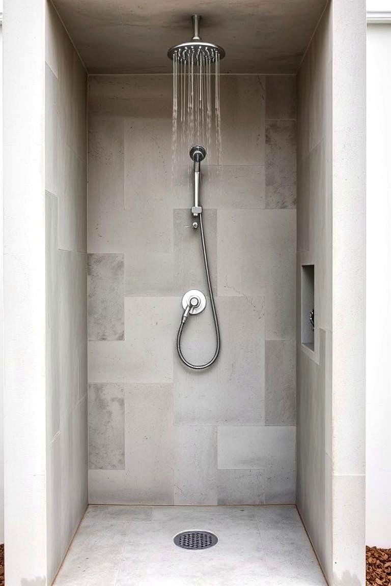 Minimalist Concrete Outdoor Shower - 24 Outdoor Bathroom Ideas