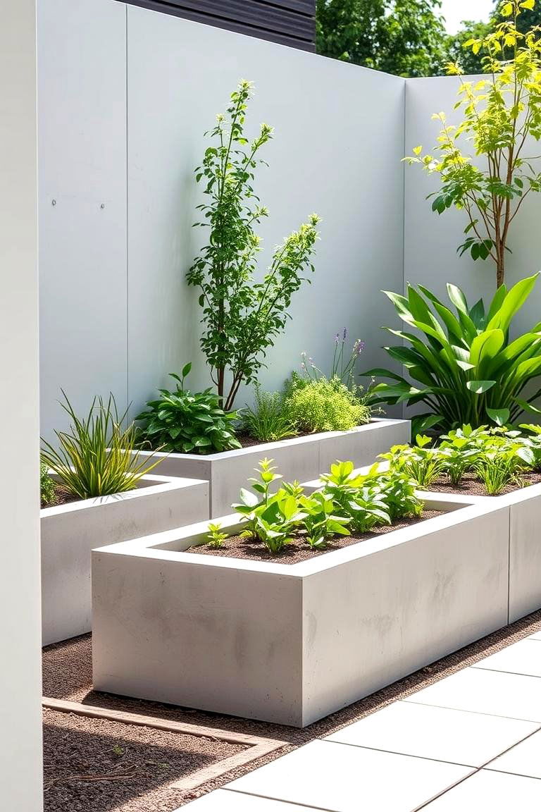 Minimalist Concrete Raised Beds - 24 Concrete Garden Ideas