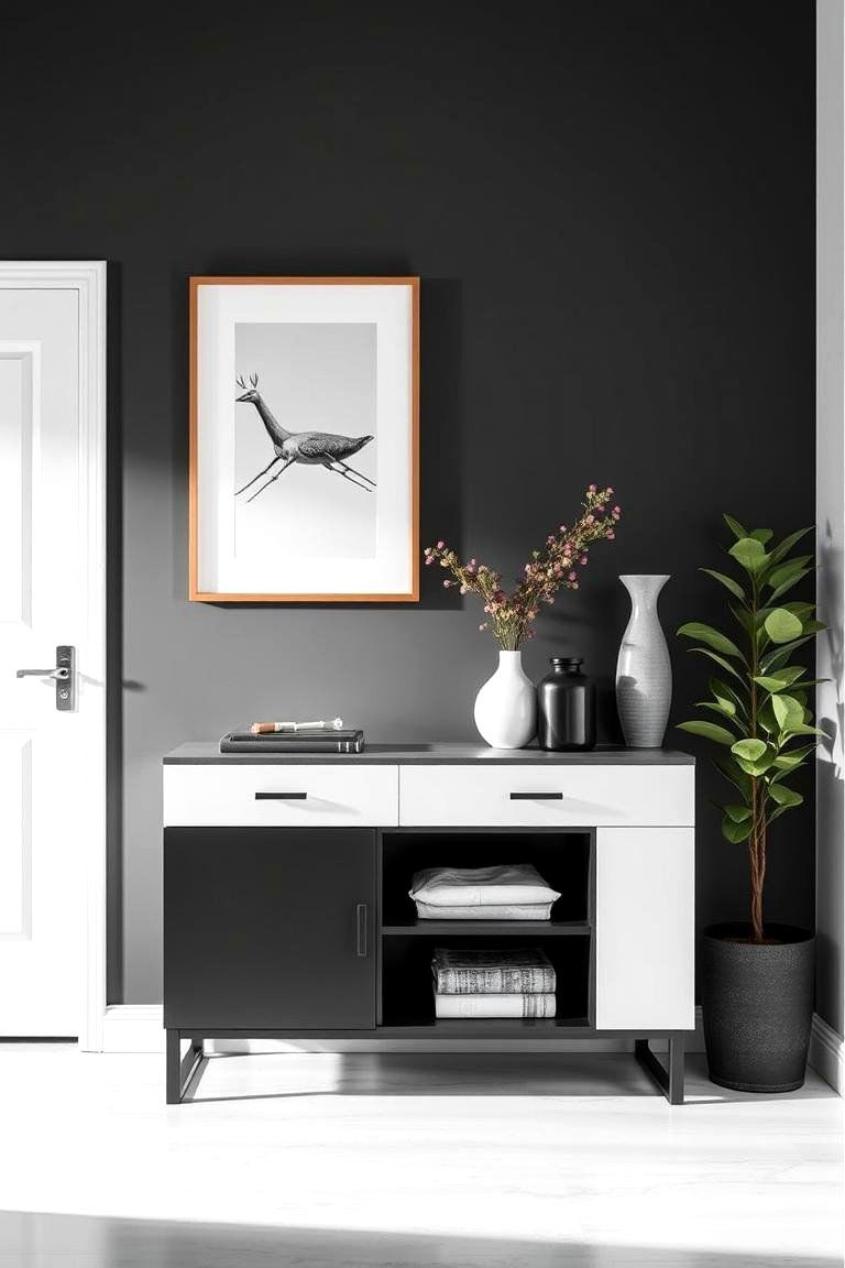Minimalist Console Table Design - 24 Black and White Entryway Design Ideas