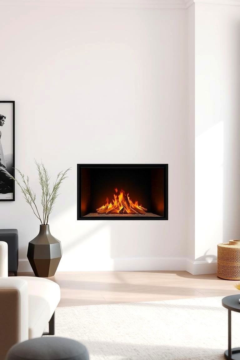 Minimalist Corner Gas Fireplace with Accents - 24 Corner Gas Fireplace Ideas