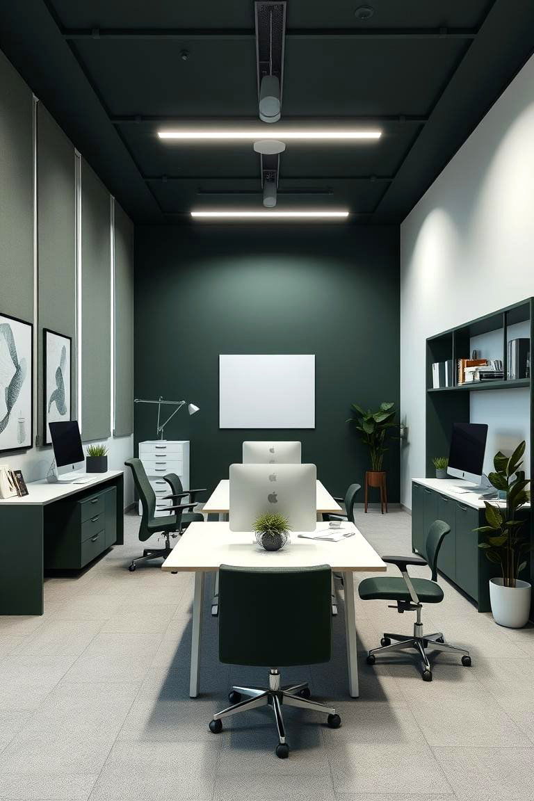 Minimalist Dark Green Office Design - 24 Dark Green Home Office Ideas