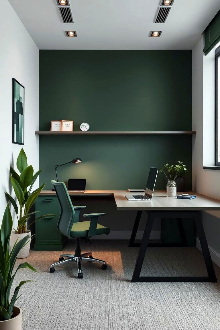 Minimalist Dark Green Setup - 24 Dark Green Office Ideas and Inspiration
