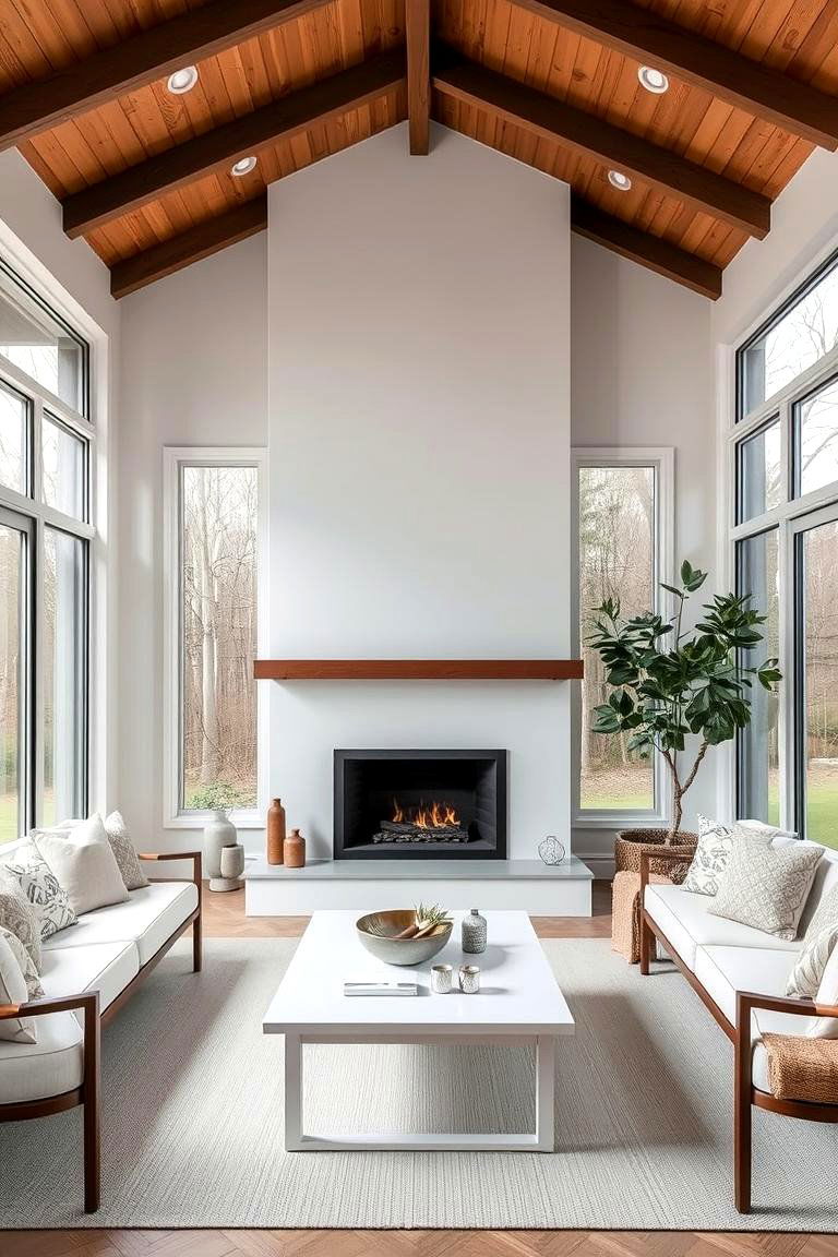 Minimalist Design for a Clutter Free Space - 24 Sunroom With Fireplace