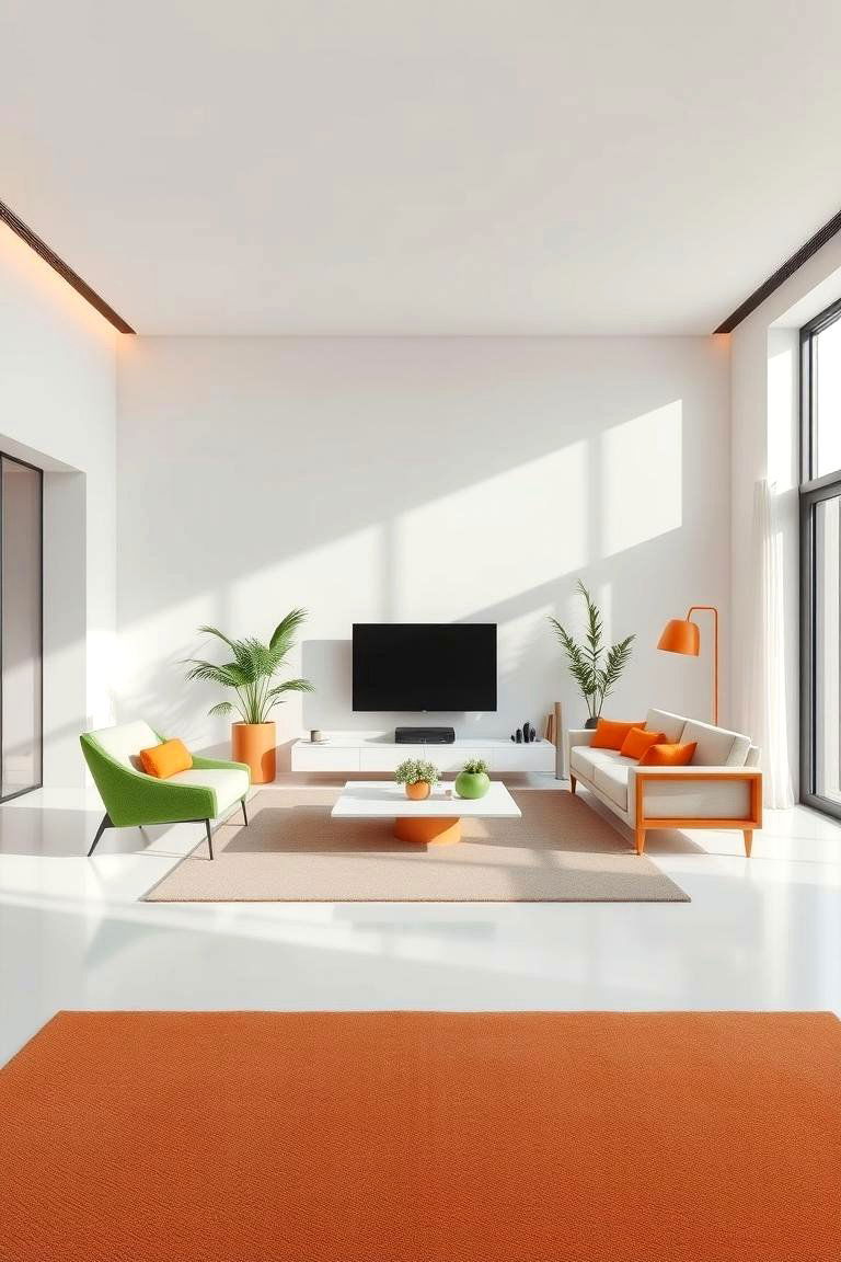 Minimalist Design with Accent Colors - 24 Green and Orange Living Room Ideas