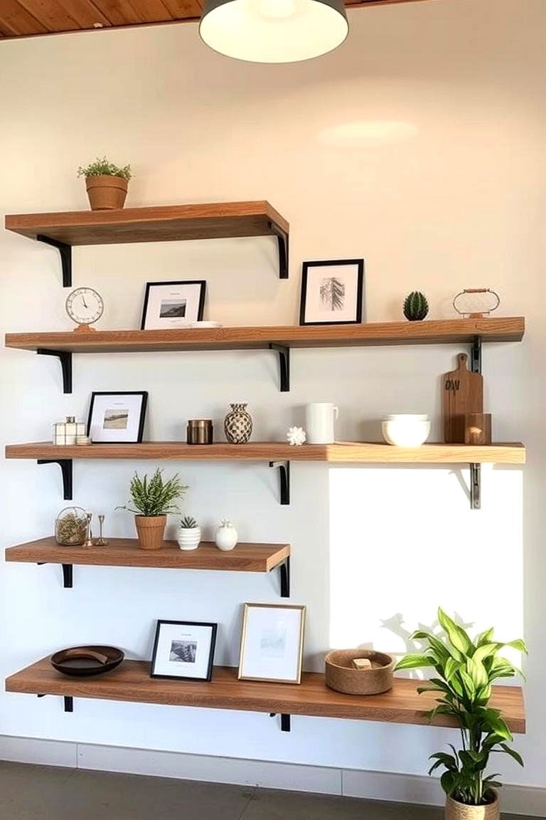Minimalist Earthy Shelves - 24 Primitive Living Room Ideas