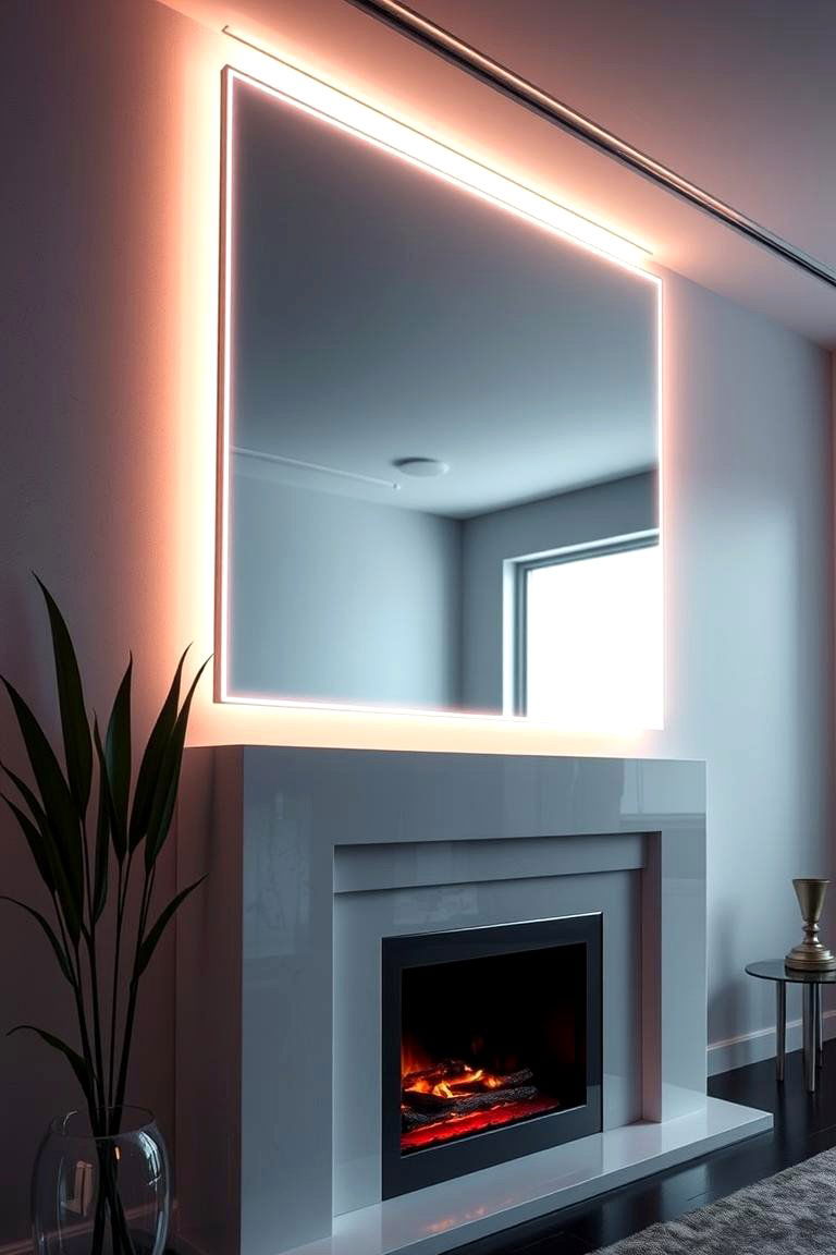Minimalist Edge lit Mirror - 24 Mirror Over Fireplace Ideas