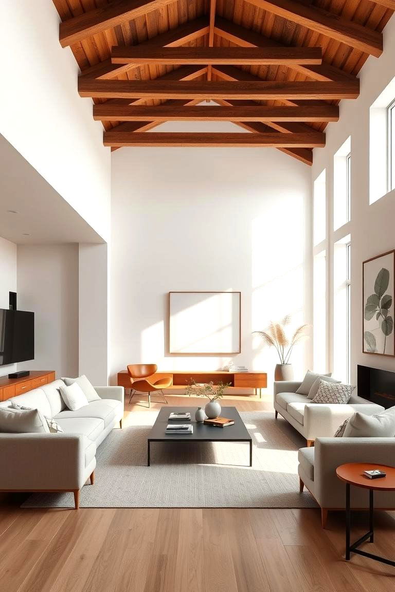Minimalist Exposed Beam Elegance - 24 Exposed Beam Living Room Ideas