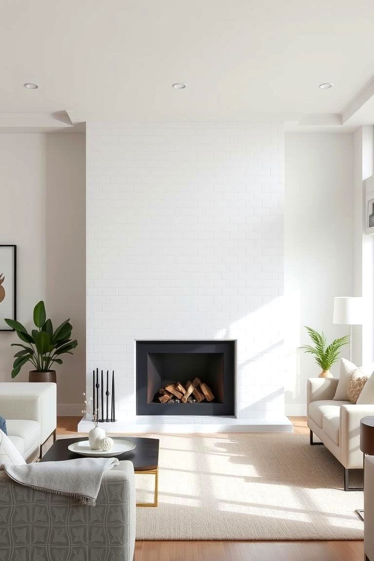 Minimalist Fireplace with White Tile Surround - 24 Modern Fireplace Ideas