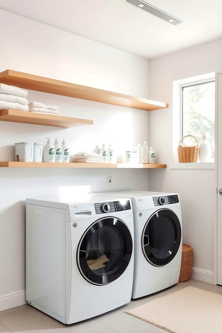 Minimalist Floating Shelves - 24 Laundry Room Shelving Ideas