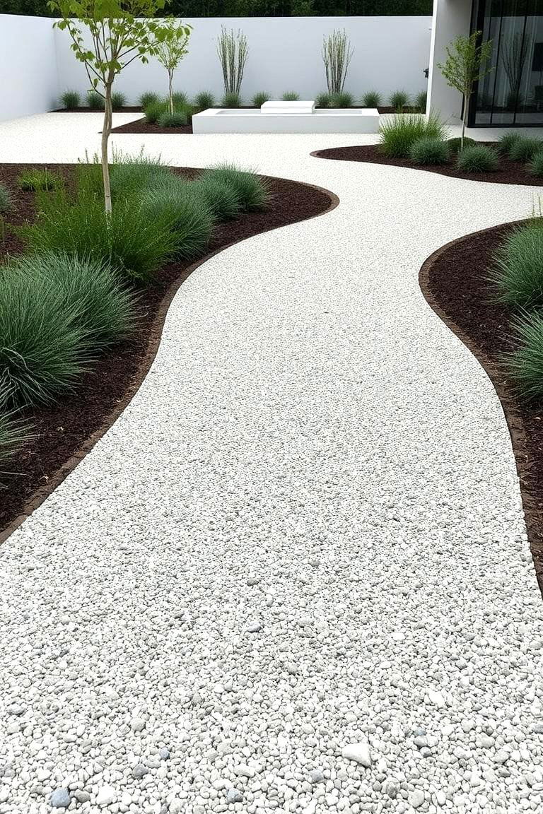 Minimalist Gravel Path - 24 Curved Walkway Ideas