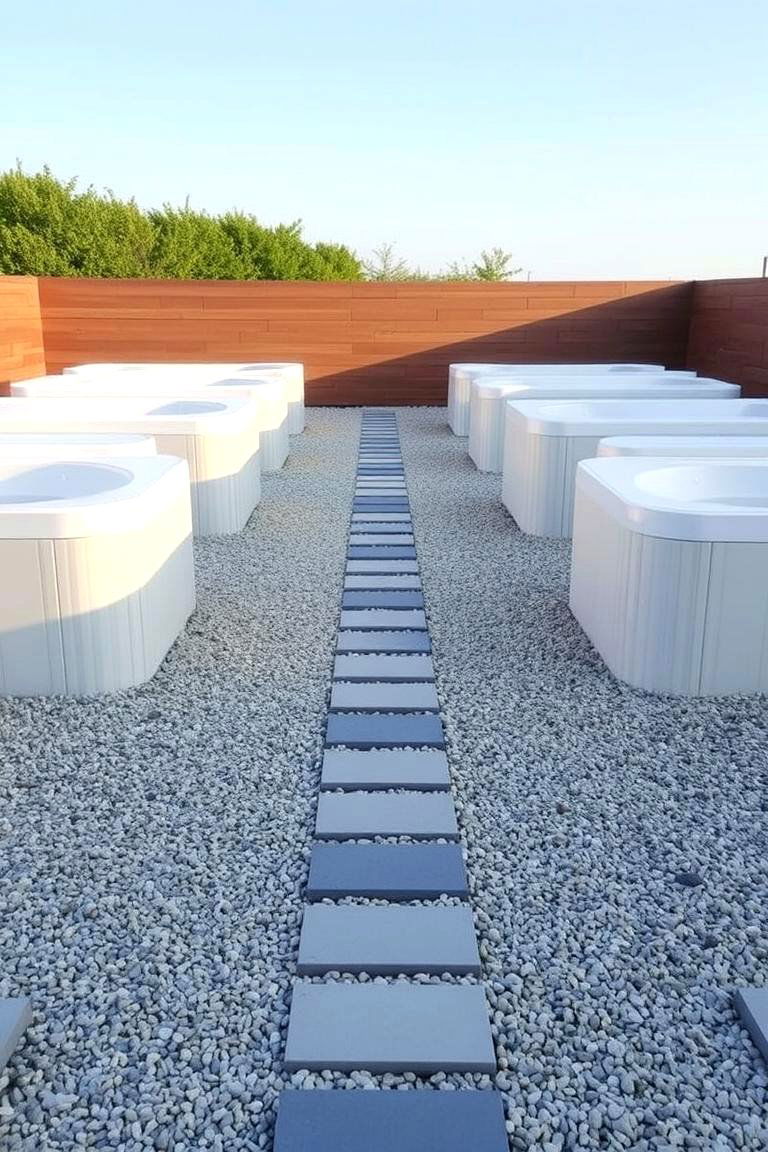 Minimalist Gravel Pathways - 24 Hot Tub Landscaping Ideas