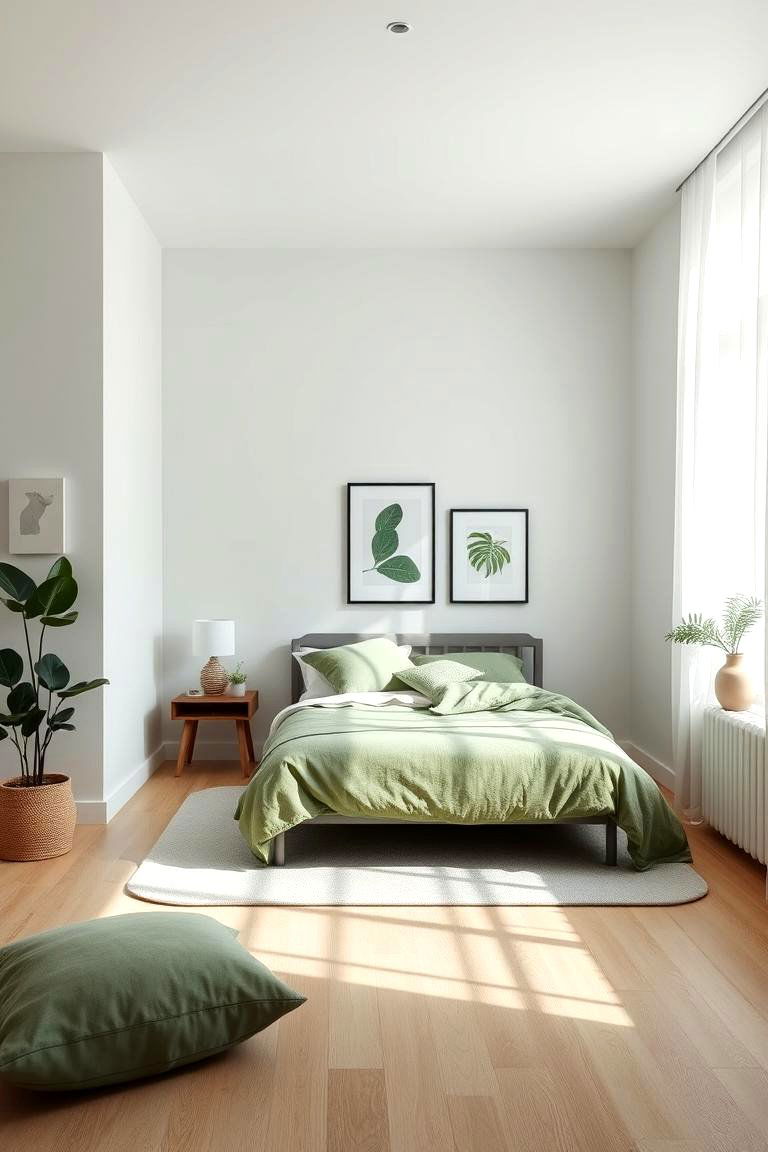 Minimalist Green Accents - 24 Light Green Bedroom Ideas