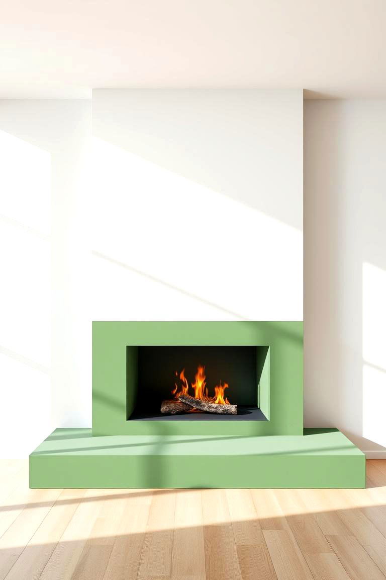 Minimalist Green Geometric Fireplace Design - 24 Green Fireplace Ideas