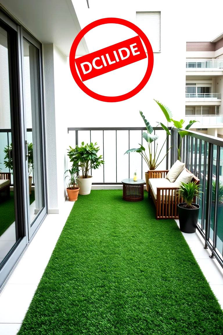 Minimalist Green Sanctuary - 24 Artificial Grass Balcony Design