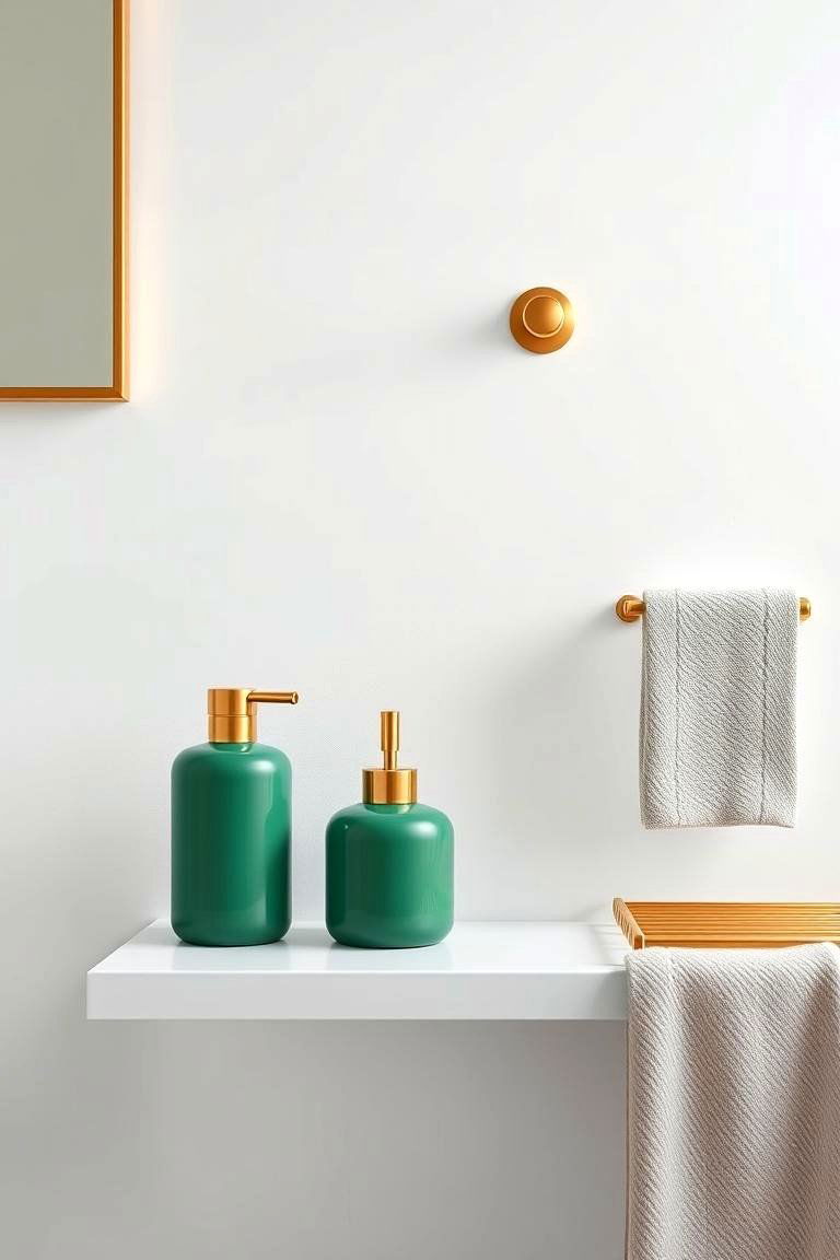 Minimalist Green and Gold Accessories - 24 Green and Gold Bathroom Ideas