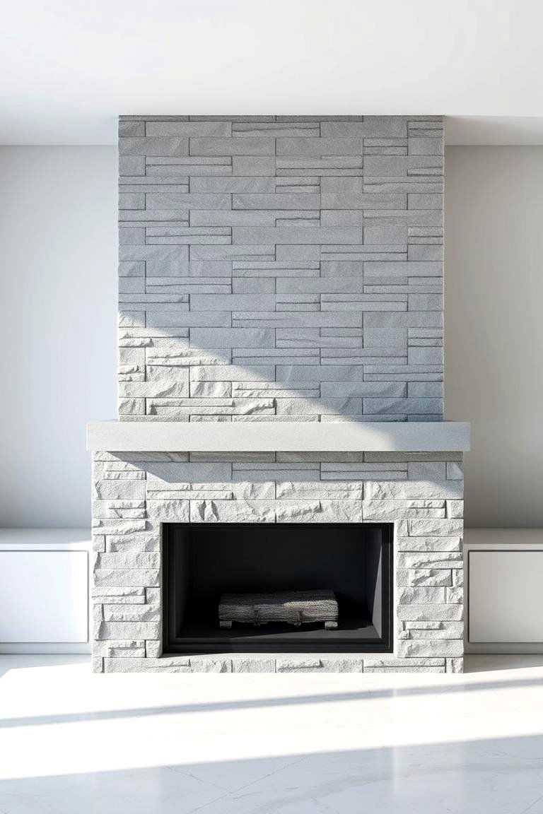 Minimalist Grey Stone Fireplace - 24 Stacked Stone Fireplace Ideas
