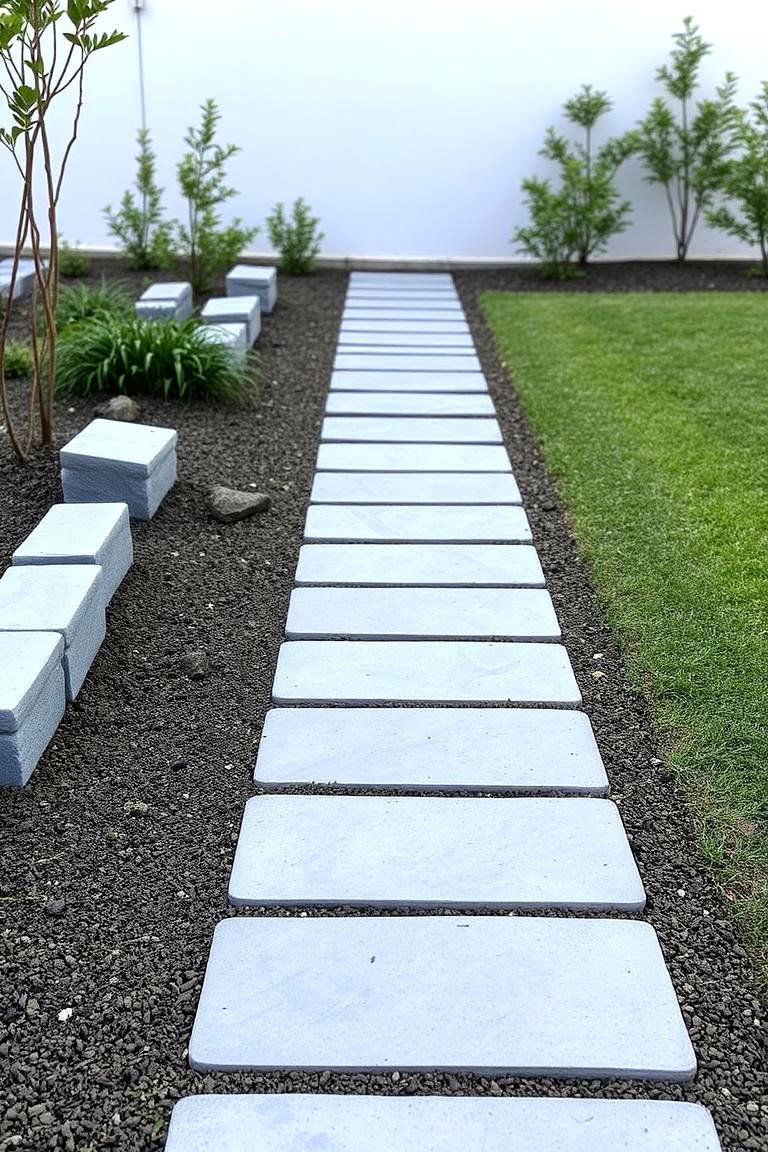Minimalist Grey Stone Walk - 24 Stepping Stone Walkway Ideas