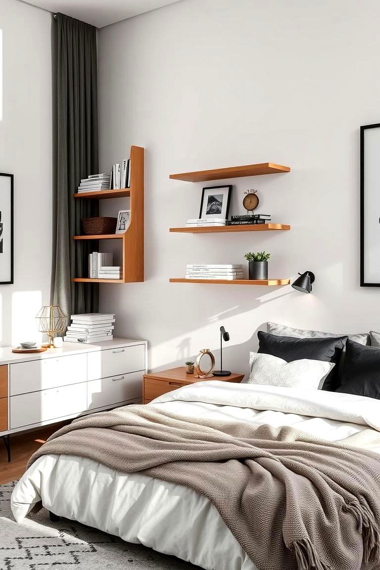 Minimalist Ladder Shelves - 24 Bedroom Shelving Ideas