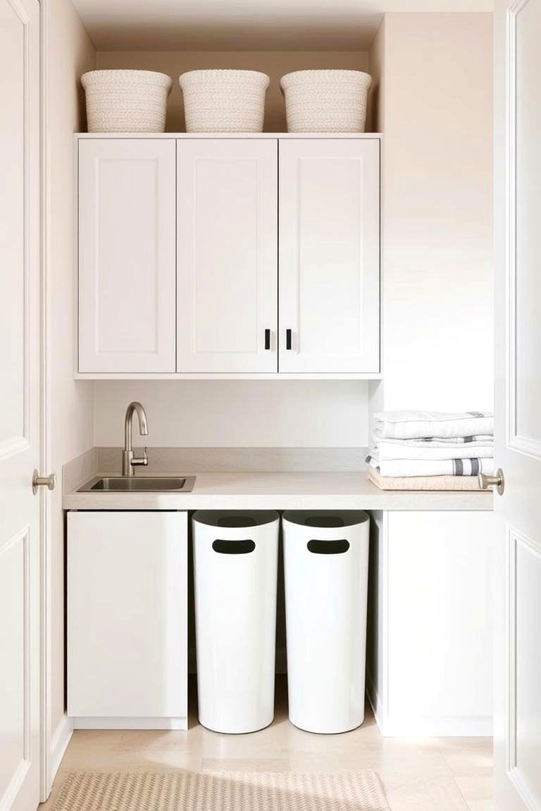 Minimalist Laundry Sorting Bins - 24 Small Utility Room Ideas