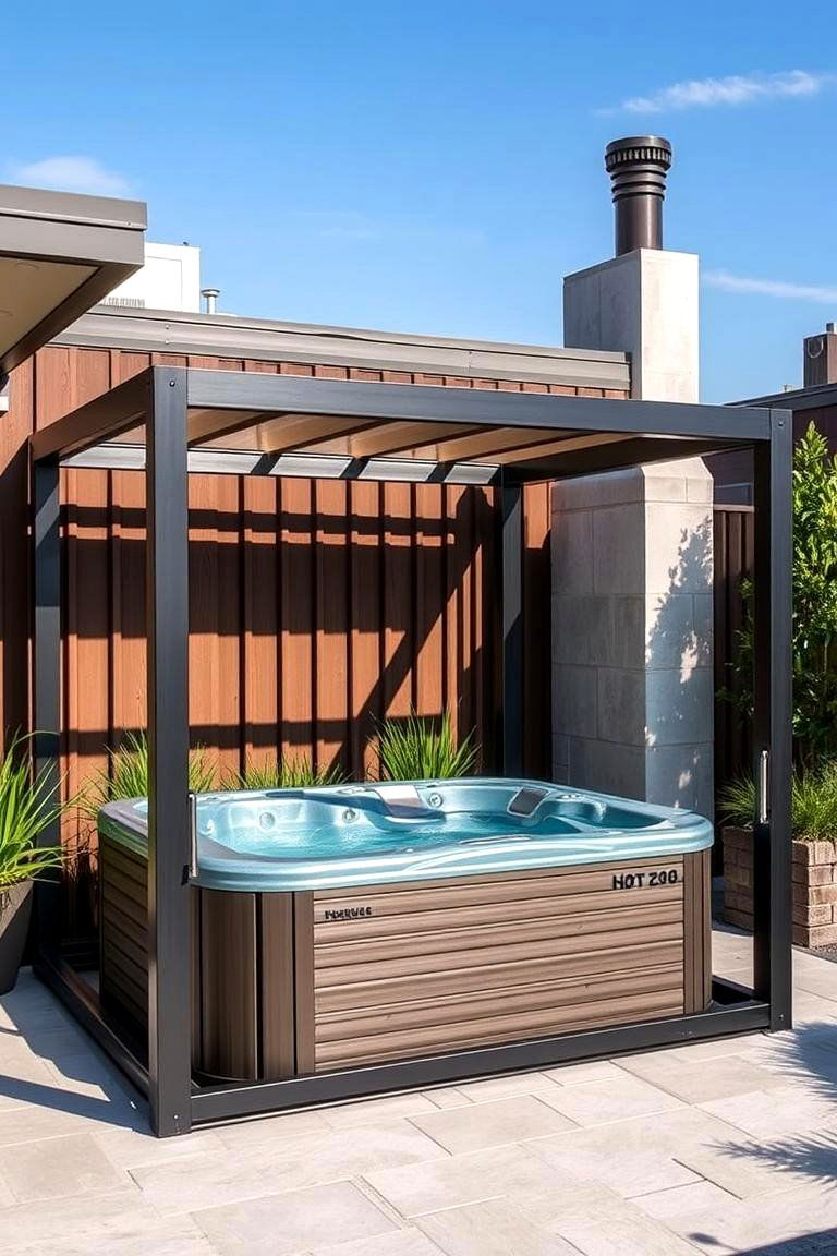 Minimalist Metal Frame Enclosure - 24 Hot Tub Enclosure Ideas