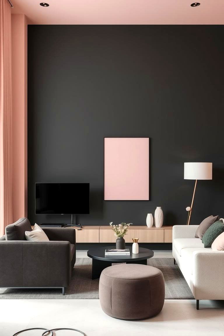 Minimalist Modern Charcoal and Soft Pink - 24 Bedroom Painting Ideas With Two Colors