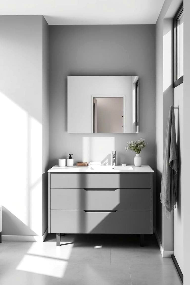 Minimalist Modern Grey Vanity - 24 Grey Bathroom Vanity Design Ideas