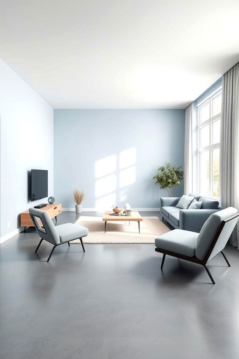 Minimalist Modern Serenity - 24 grey floor living room with blue walls ideas