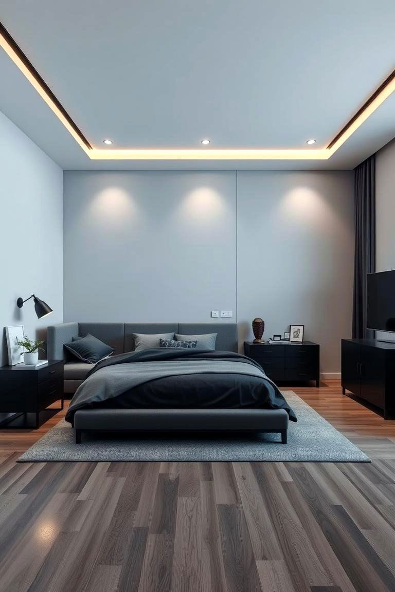 Minimalist Modern with Black and Blue Hues - 24 Black and Blue Bedroom Ideas