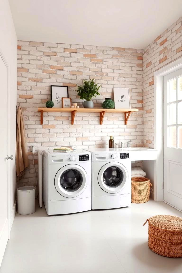 Minimalist Modern - 24 Brick Floor Laundry Room Ideas