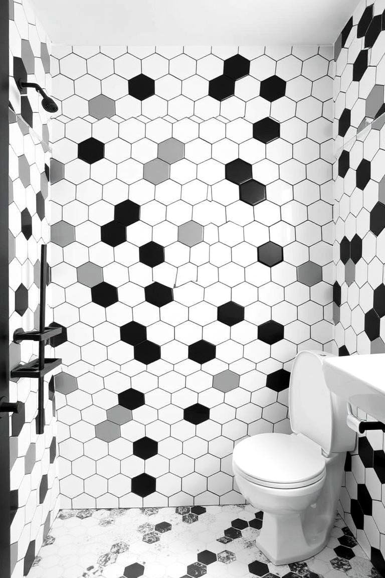 Minimalist Monochrome - 24 Hexagon Tiles Ideas for Bathrooms