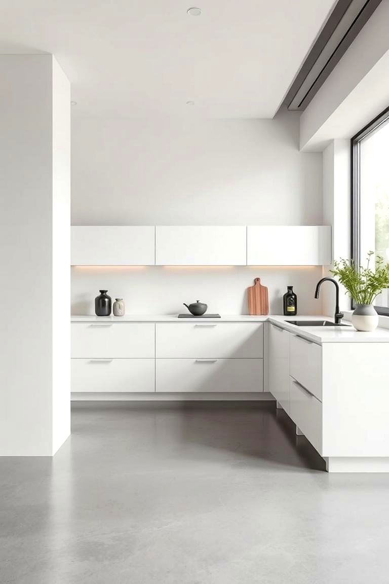 Minimalist Monochrome Concrete - 24 Concrete Floor Kitchen Ideas